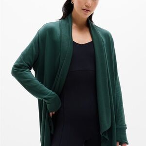 Athleta Pranayama Wrap Forest Green Drape Cardigan